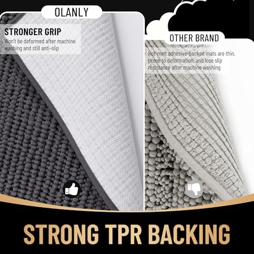 OLANLY Thick Chenille Bathroom Runner Rugs Mats 70x24, Dark Grey - Image 5