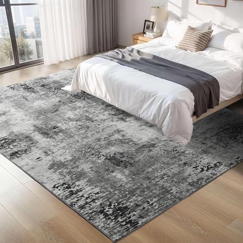 Living Room Rug 7x10 Gray Area Rugs Machine Washable Abstract Boho Large Rug Non-Slip Non-Shedding Faux Wool Indoor Vintage Carpet for Bedroom, Classroom, Dining Room, Kids Playroom - Image 2