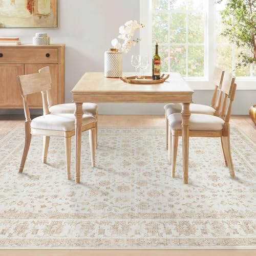 6x9 Area Rugs for Living Room: Washable Vintage Floral Rug Low Pile Non-Slip Boho Carpet for Nursery Bedroom Dining Room (Vintage Beige, 6'x9') - Image 6