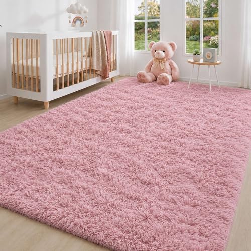 6x9 Ft Light Pink Fluffy Area Rug for Living Room, Washable - Image 4