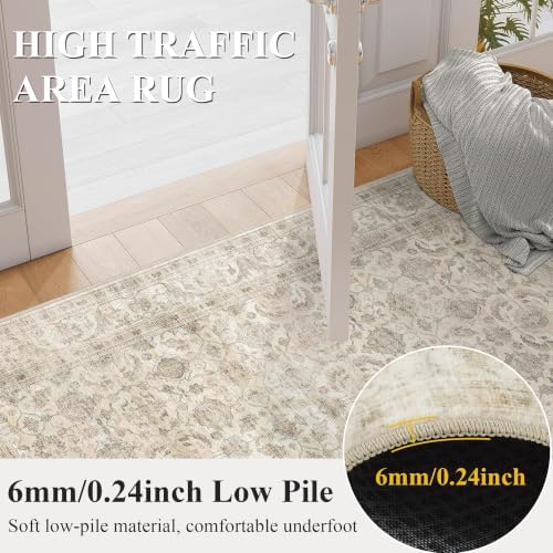 JOOJA 5x7 Beige Neutral Vintage Washable Area Rug, Low Pile Living Room Rug - Image 6