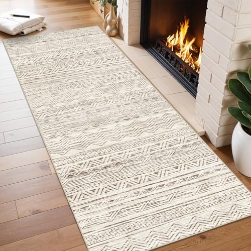 2x6 Runner Rug Washable Moroccan: Non Slip Kitchen Long Floor Mat Beige - Image 4