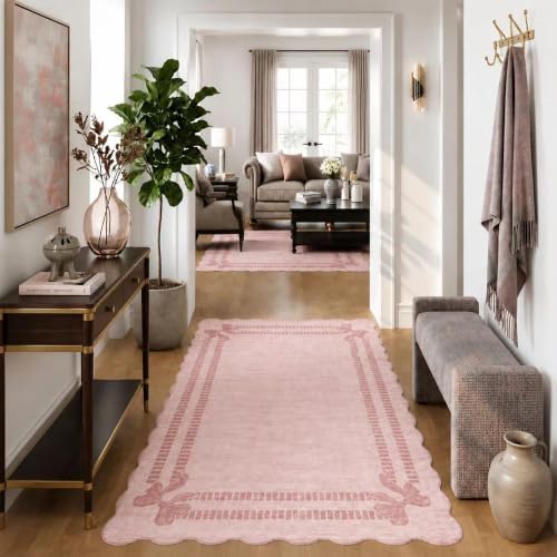 4x6 Area Rugs for Living Room Washeble Cute Scalloped Pink Rug - Image 4