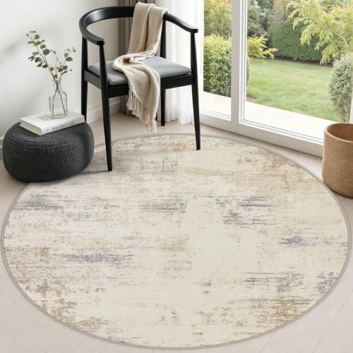 Round Area Rug Living Room: 4 ft Modern Washable Indoor Carpet by FXRHLP