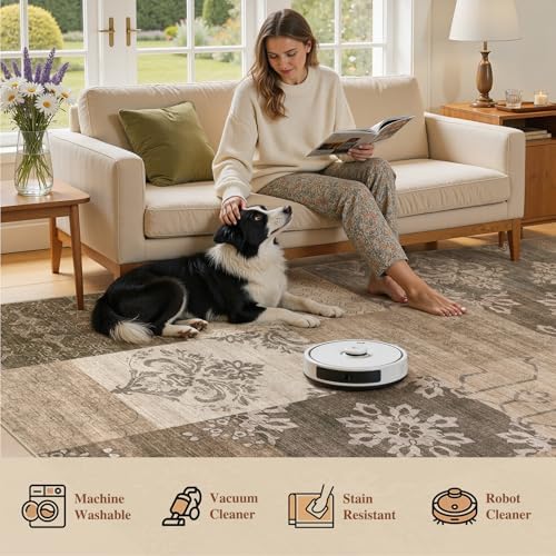 UERMEI 10x12 Area Rug for Living Room, Washable Brown Modern Geometric Patchwork Non Slip Stain Resistant Low Pile Foldable Carpet for Bedroom Dining Farmhouse Home Office - Image 6