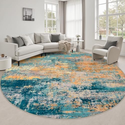 Round Area Rug Living Room: 6 ft Modern Washable Indoor Carpet by FXRHLP