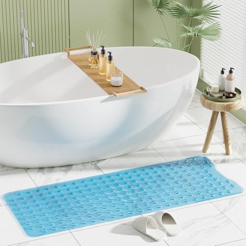 AmazerBath Shower Mat Non Slip 40 x 16 Inches, Bathtub Mat Shower Stall Mats with Suction Cups and Drain Holes, Non Slip Bath Mat for Tub for Elderly & Kids, Clear Blue - Image 5