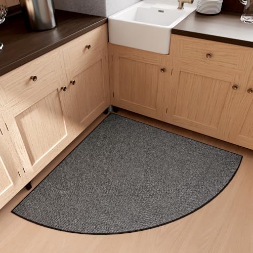 SUMLANS Fan Shaped Kitchen Mat 1 PCS, Cushioned Non Slip Rugs for Kitchen Floor, Absorbent Runner Comfort Standing Mats Washable for Kitchen, Office, Home (Black, Radius 47") by SUMLANS