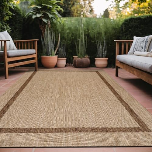 Luul Home Bordered Outdoor Rug 6x9 Washable Outside Carpet for Indoor Patio Porch Waterproof Easy Cleaning Non Shedding Area Rugs Jute Beige - Nut Brown 6 x 9 by Unknown