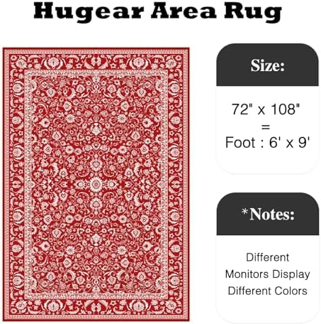 HUGEAR 6x9 Christmas Red Floral Washable Area Rug for Living Room - Image 2
