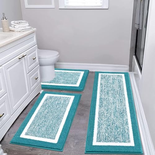 Pauwer Bathroom Rug Sets 3 Piece, Non Slip Washable Bath Mat, Aqua Blue by Pauwer