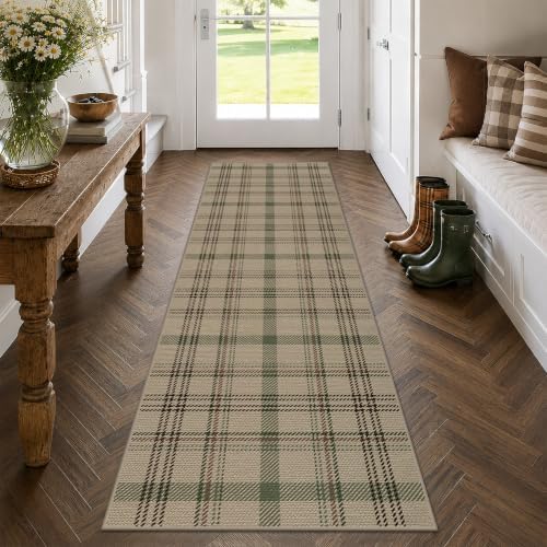 JTJ Easy Jute Kitchen Runner Rug 2'6" x 8', Sage Green & Beige Plaid - Image 3