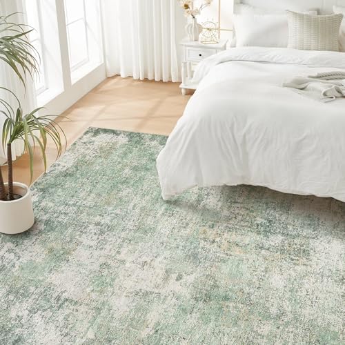 DMOYEST Area Rug Living Room Rugs - 5x7 Large Soft Indoor Neutral Modern Abstract Low Pile Washable Rug Carpet for Bedroom Dining Room Farmhouse Home Office - Green Grey - Image 2