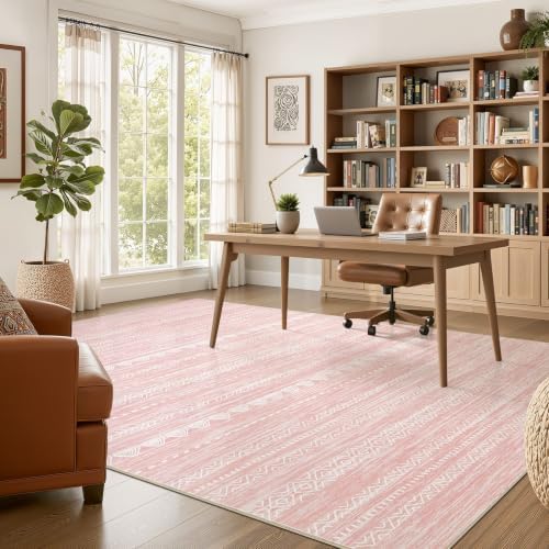 Nakagishi Boho 5x8 Area Rug Living Room Rugs Machine Washable Pink - Image 5