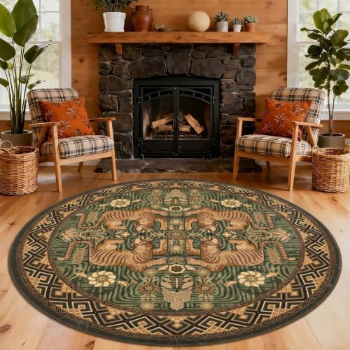 GarveeHome Tiger Round Area Rugs Boho Living Room Non Slip Washable Vintage by GarveeHome