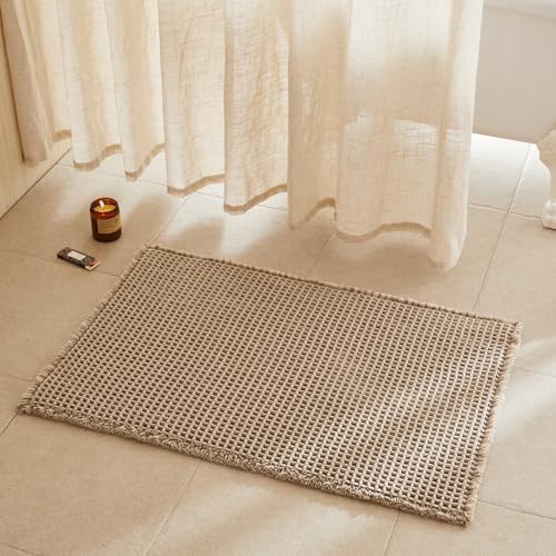 TYUU Waffle Bath Mat, Boho Bathroom Rugs Non Slip, 36x24 Beige by TYUU