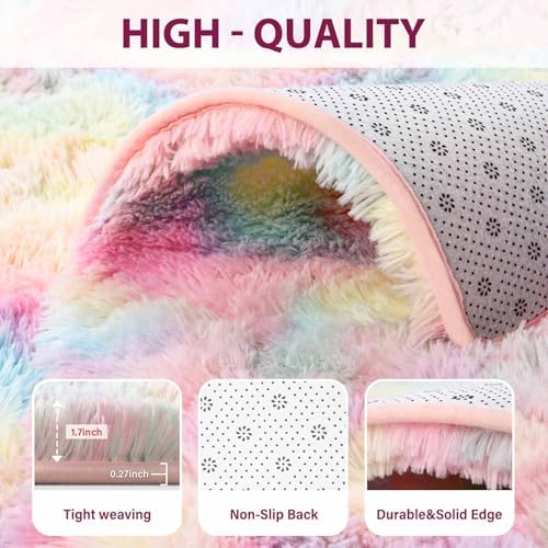 FinRèc Home 6x9 Non-Slip Fluffy Area Rugs for Living Room (Rainbow) - Image 3