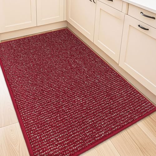 BEQHAUSE Kitchen Rugs 32"x48", Non-Slip Kitchen Mats for Floor, Red by BEQHAUSE