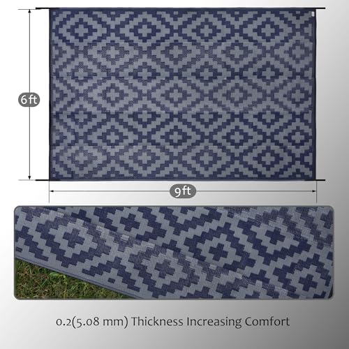 SAND MINE Reversible Mats, Plastic Straw Rug, Modern Area Rug, Large Floor Mat and Rug for Outdoors, RV, Patio, Backyard, Deck, Picnic, Beach, Trailer, Camping (6' x 9', Blue Grey Lattice) - Image 2