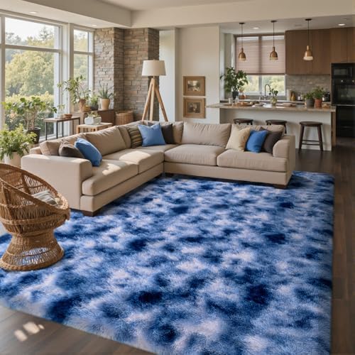8x10 Ft Extra Large Shag Rugs for Living Room, Ultra Soft Fluffy Furry Area Rugs for Bedroom Indoor Floor, Aesthetic Carpet for Kids Home Decor (Blue) by Cuzwlovita