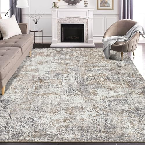 DMOYEST Area Rug Living Room Rugs - 8x10 Washable Large Soft Indoor Neutral Modern Abstract Low Pile Rug Carpet for Bedroom Dining Room Farmhouse Home Office - Brown/Grey/Black - Image 2