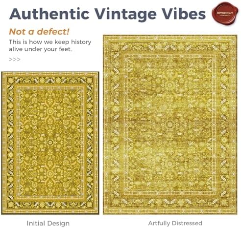 OPPODREAM Vintage Yellow Area Rugs 3' Round, Washable Rug for Living Room - Image 3