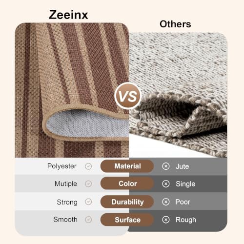 Striped Easy Jute 4x6 Outdoor Rug Washable Non Slip Khaki Rugs for Entryway Indoor Outdoor Farmhouse Neutral Front Door Mat for Backyard Patio Proch Living Room - Image 6