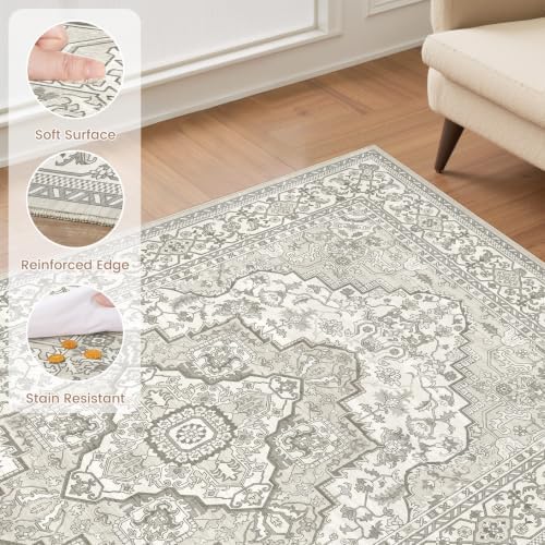 EIEIHOUSE Washable 10x14 Area Rugs for Living Room Ivory Light Greige - Image 6