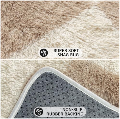 PureCozy Beige 4x6 Area Rug for Kids Room Soft Fluffy Checkered Shag Carpet - Image 5