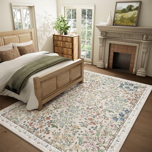 Washable Area Rug for Living Room: 9x12 Area Rugs for Bedroom Vintage Stain Resistant Non Slip Low Pile Soft Indoor Carpet Rug for Kitchen Dining Room Farmhouse Kids Room Nursery - Image 2