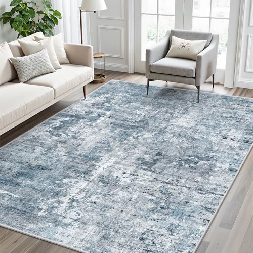 Soalmost Abstract 7x9 Area Rug for Living Room Washable Rugs Blue/Grey - Image 2