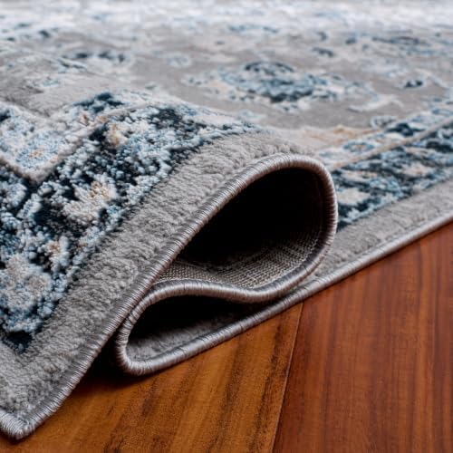 SAFAVIEH Parker Area Rug 5'3"x7'6", Textured Grey & Navy PRK158N - Image 6