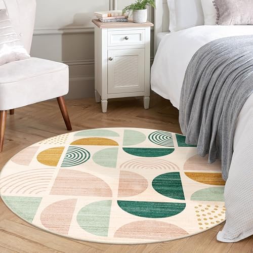 MUJOO Round Rug 4ft Small Circle Area Rug Washable Non Slip Modern Abstract - Image 2
