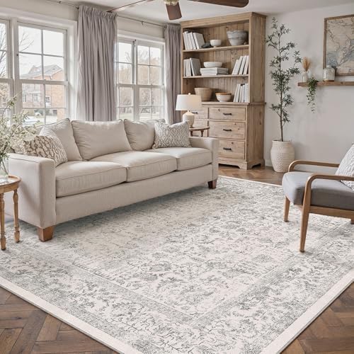 PureCozy Gray Area Rug 7x10 Vintage Floral by PureCozy