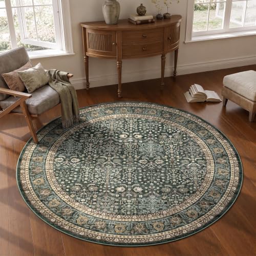 Lofus 4ft Washable Area Rug for Living Room, Non-Slip Green Boho Carpet by Lofus