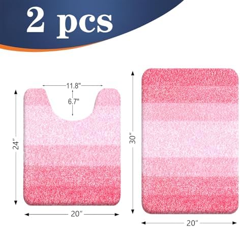 OLANLY Micorfiber Bathroom Rug Set 2 Piece, Soft Absorbent Bath Mats, Pink - Image 2
