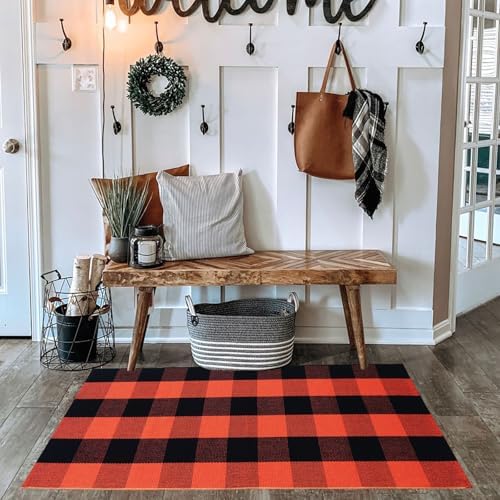 Fall Outdoor Rgu Halloween Orange Door Mat Buffalo Plaid Outdoor Rug Buffalo Check Rug Layered Doormats for Front Door/Front Porch/Farmhouse/Entryway/Patio - Image 5