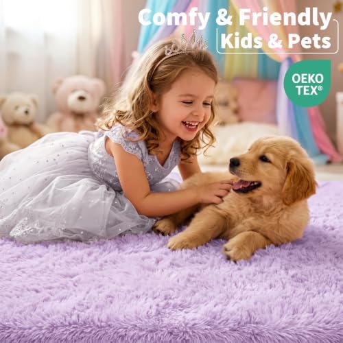 Purple Area Rugs for Girls Bedroom Living Room, Fluffy 4x6 Bedside Shag Rug - Image 3