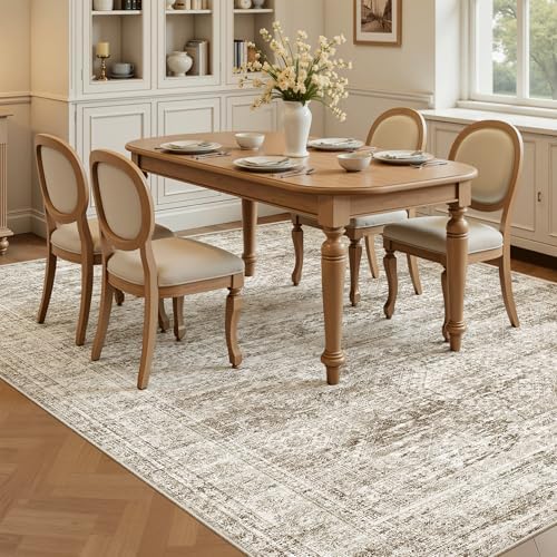 Soalmost 7x9 Area Rug for Living Room Washable Rugs Non-Slip Brown - Image 3