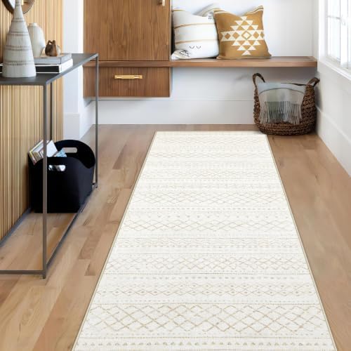 Runner Rug 2x5 Boho Geometric Area Rugs: Small Washable Kitchen Rug, Soft Non Slip Moroccan Long Hallway Rugs for Bedroom Bathroom Laundry Entryway Staircase Foyer(Beige,2X5) by AOYAOMI
