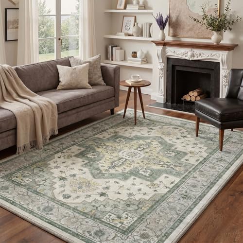GENIMO 3x5 Outdoor Rug, Washable for Porch and Balcony, Sage Ivory - Image 7