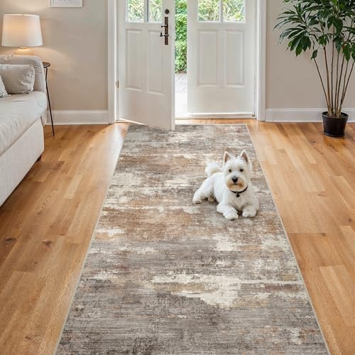 4x8 Runner Rug Washable Abstract: Non Slip Hallway Floor Mat Brown/Brick by Ksrau