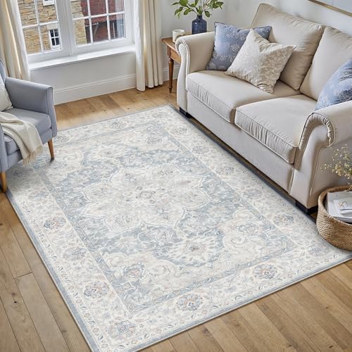 HUGEAR Blue 3x5 Washable Area Rugs Vintage Indoor Carpet - Image 2