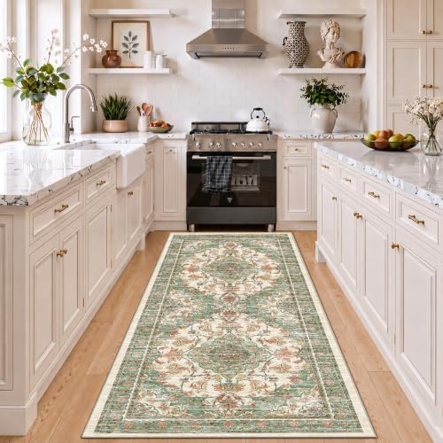 2x6 Boho Washable Runner Area Rugs, Non Slip Carpets, Green Orange Beige by tubeamin