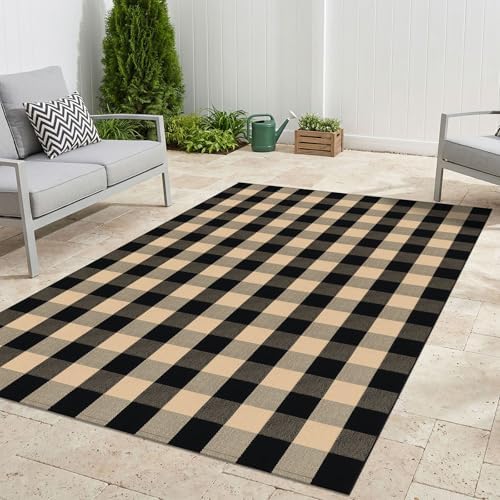 KILOCOCO Buffalo Plaid Checkered Rug 5x7 ft Living Room Rug Brown and Black - Image 3