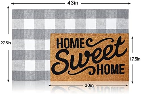 MUBIN Cotton Buffalo Plaid Rug, 27.5x43 Gray White Outdoor Rug Front Door Decorative Mat, Washable Doormat Hand-Woven Foldable Area Rug Layered Door Mats Rug for Front Porch, Entryway, Patio - Image 3