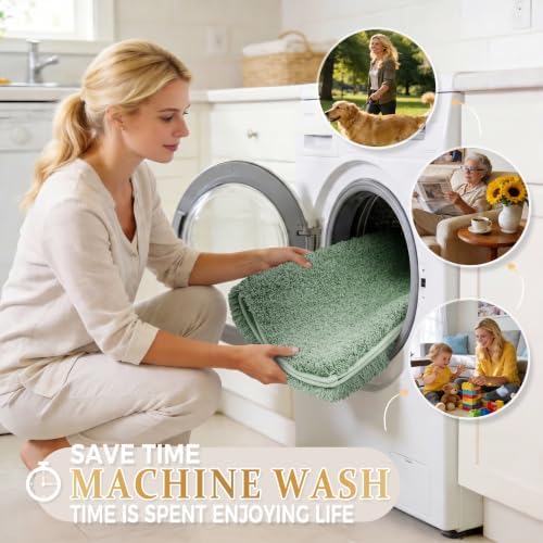 Yimobra Long Bathroom Rug 44x24, Non Slip Washable Bath Mat, Light Green - Image 6
