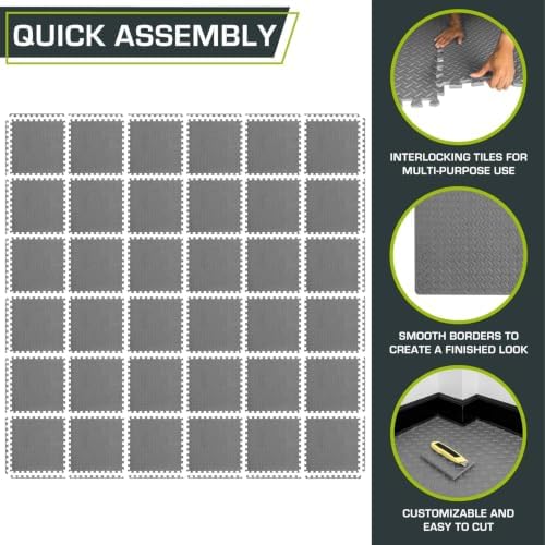 ProsourceFit Exercise Puzzle Mat ½-inch, EVA Interlocking Foam Floor Tiles for Home Gym, Workout Equipment, Kids Play Areas, Grey, 144 SQ FT - 36 Tiles - Image 6