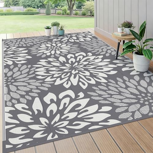 HEBE Waterproof Outdoor Rug 5'x8', Floral Reversible Plastic Patio Rug by HEBE