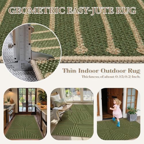 Lahome Green 3x5 Outdoor Rug for Entryway,Rhombus Easy Jute Frotn Porch Rug - Image 4